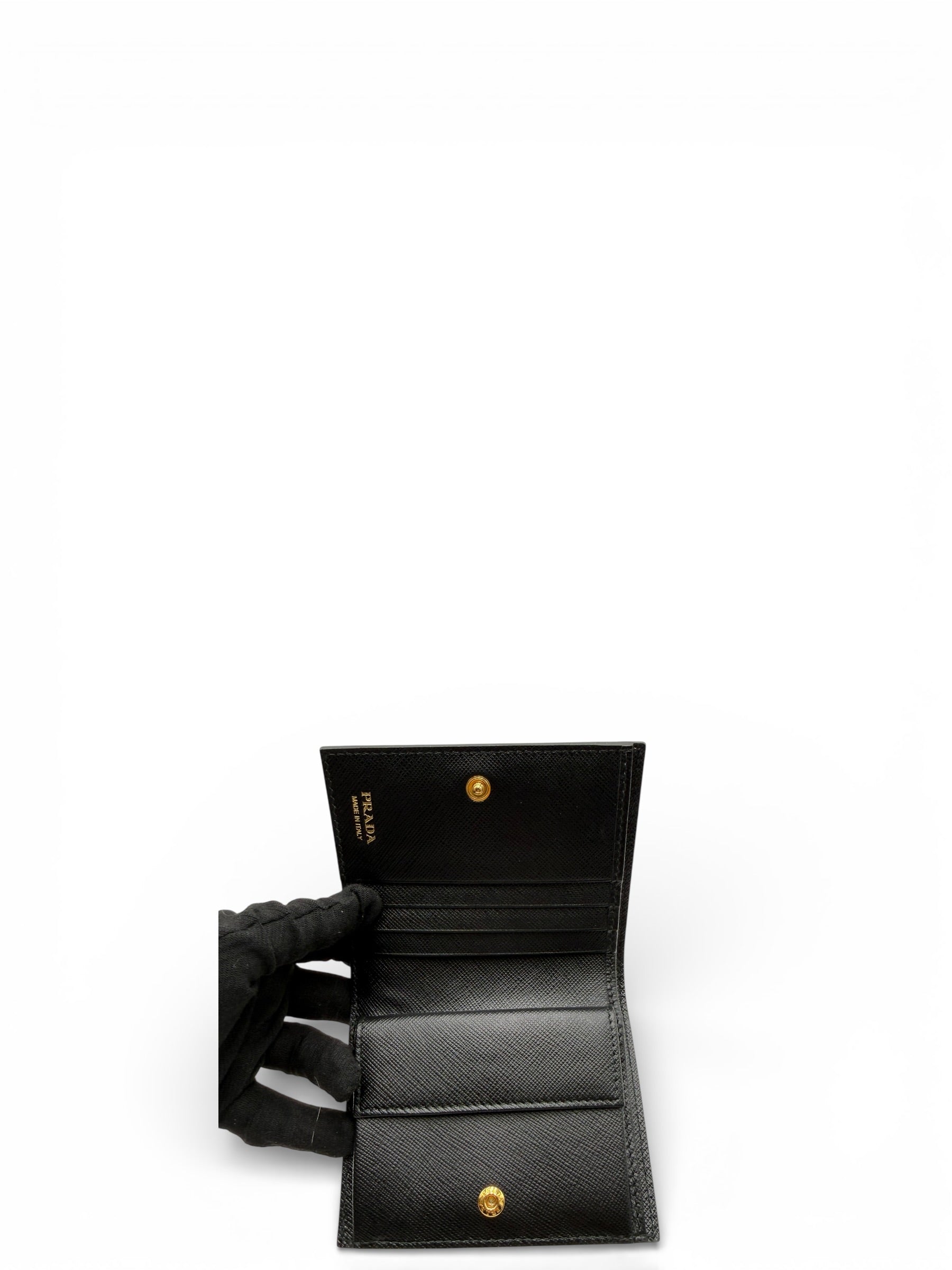 PRADA BLACK CALFSKIN SHORT WALLET
