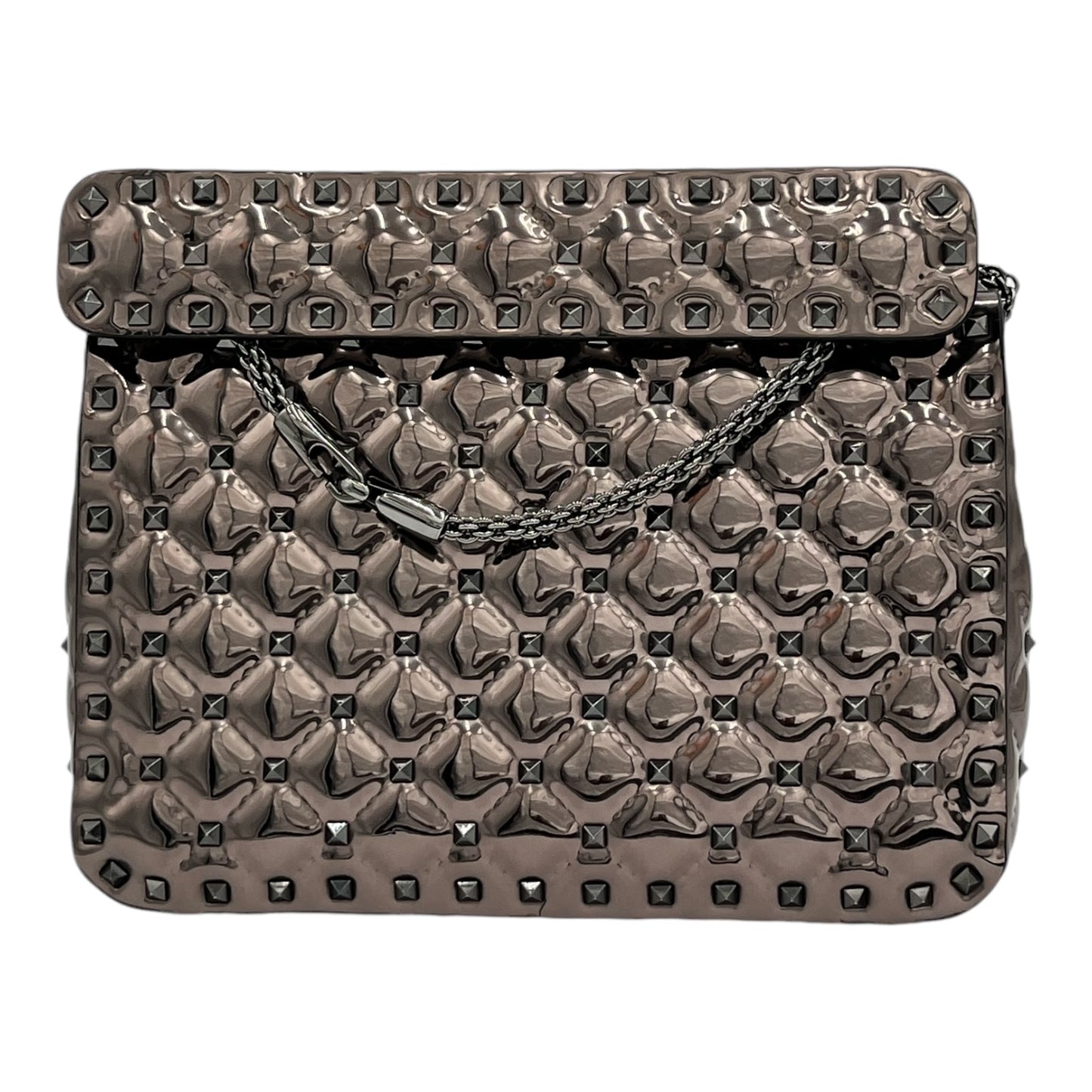 VALENTINO GARAVANI METALLIC PATENT MEDIUM ROCKSTUD SPIKE SHOULDER BAG RUTENIO