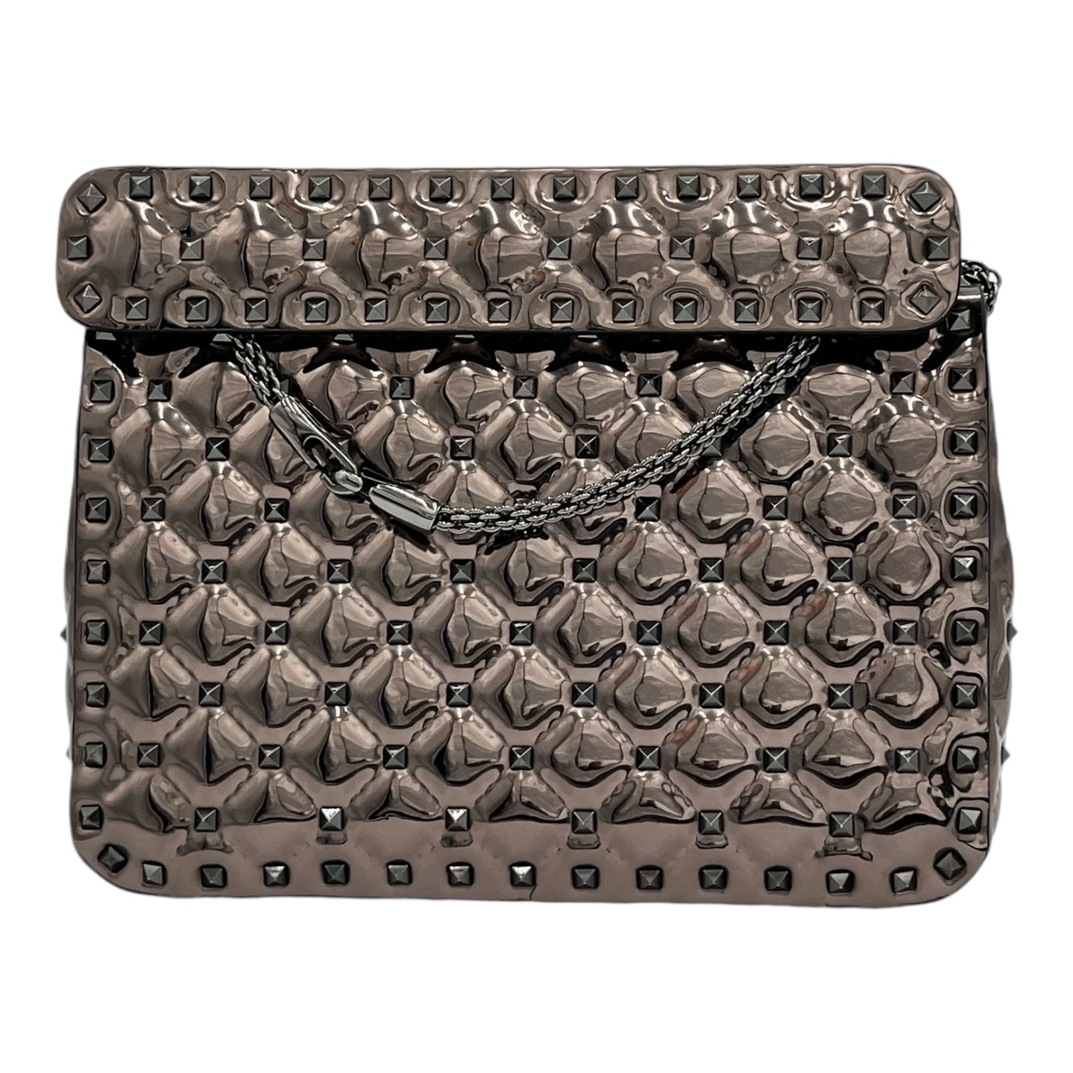 VALENTINO GARAVANI METALLIC PATENT MEDIUM ROCKSTUD SPIKE SHOULDER BAG RUTENIO