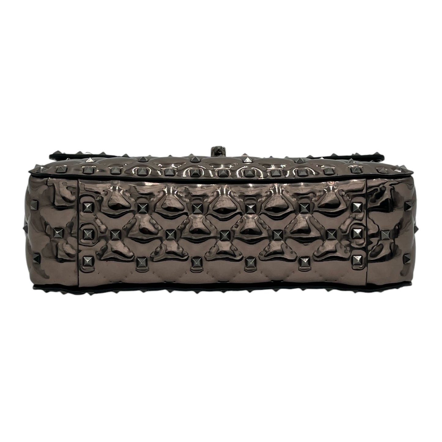 VALENTINO GARAVANI METALLIC PATENT MEDIUM ROCKSTUD SPIKE SHOULDER BAG RUTENIO