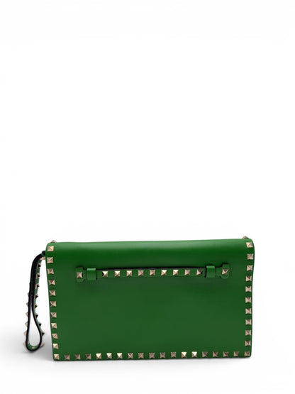 VALENTINO ROCKSTUD APPLE GREEN CALFSKIN CLUTCH