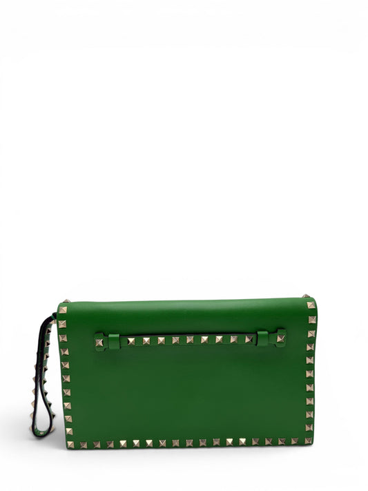 VALENTINO ROCKSTUD APPLE GREEN CALFSKIN CLUTCH