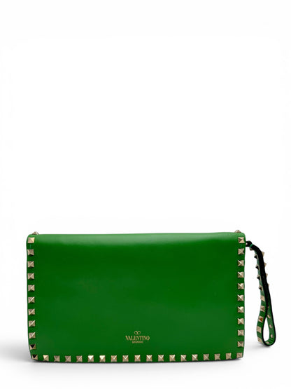 VALENTINO ROCKSTUD APPLE GREEN CALFSKIN CLUTCH