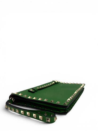 VALENTINO ROCKSTUD APPLE GREEN CALFSKIN CLUTCH