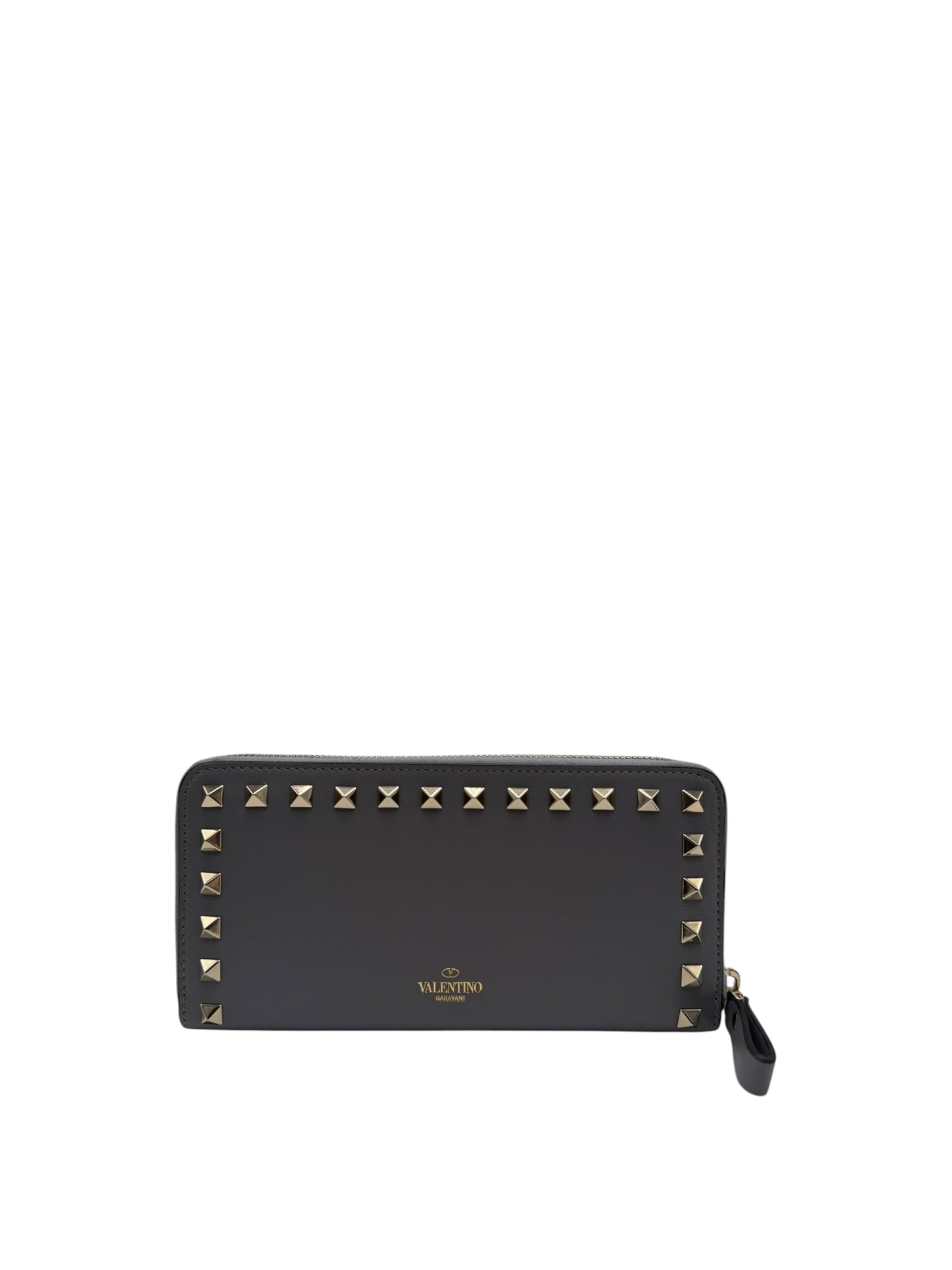 VALENTINO ROCKSTUD ZIP AROUND WALLET IN GREY
