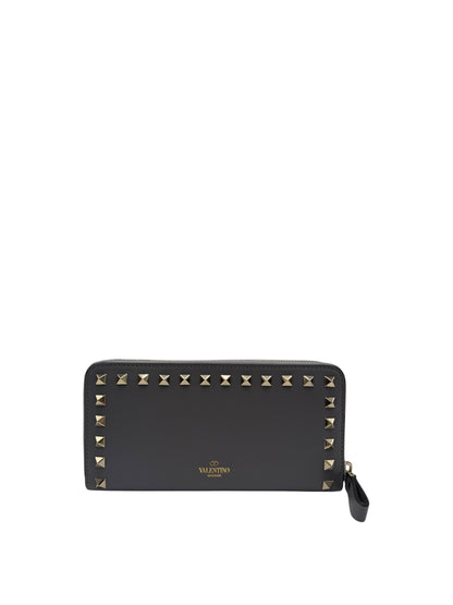 VALENTINO ROCKSTUD ZIP AROUND WALLET IN GREY