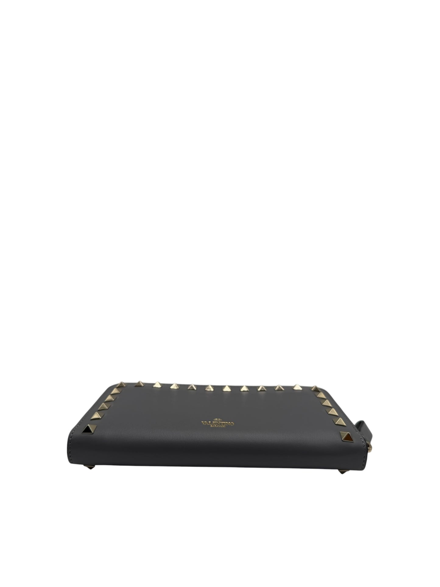 VALENTINO ROCKSTUD ZIP AROUND WALLET IN GREY
