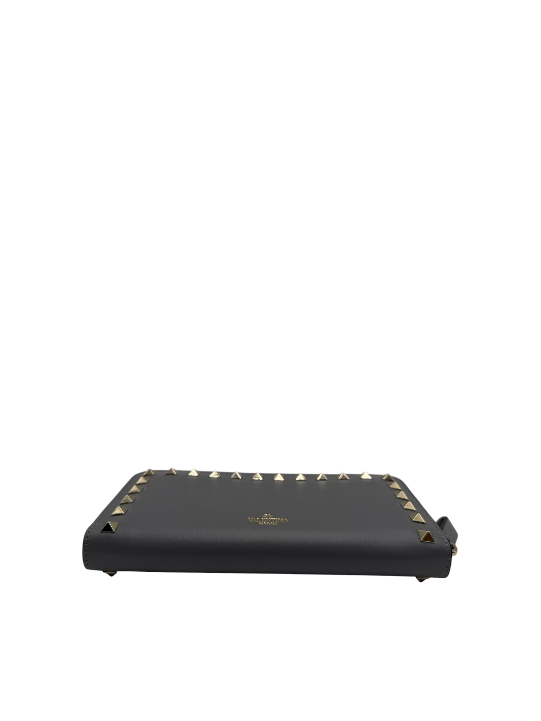 VALENTINO ROCKSTUD ZIP AROUND WALLET IN GREY