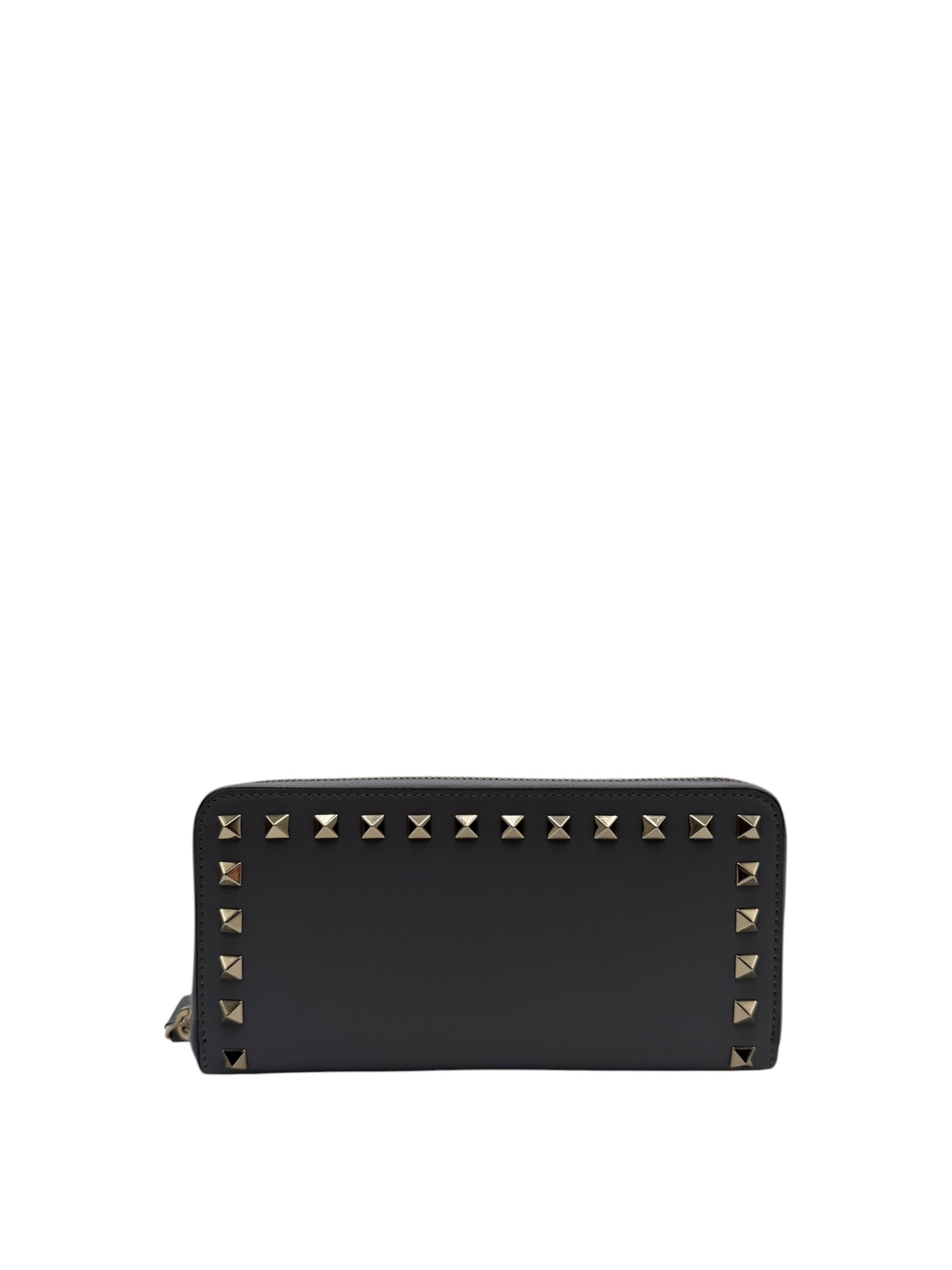 VALENTINO ROCKSTUD ZIP AROUND WALLET IN GREY