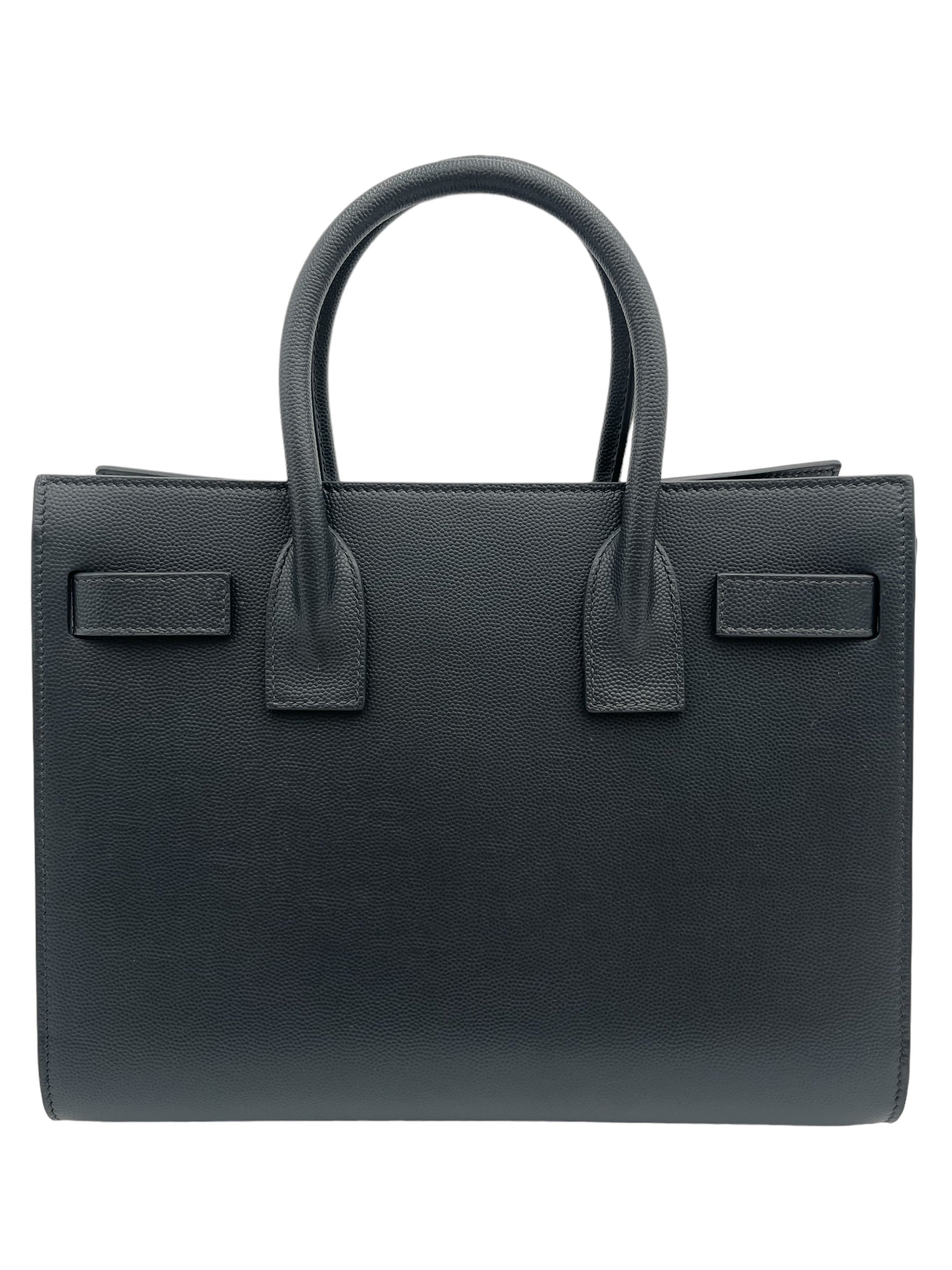 YSL DARK GREY LEATHER CLASSIC SAC DE JOUR TOTE BABY