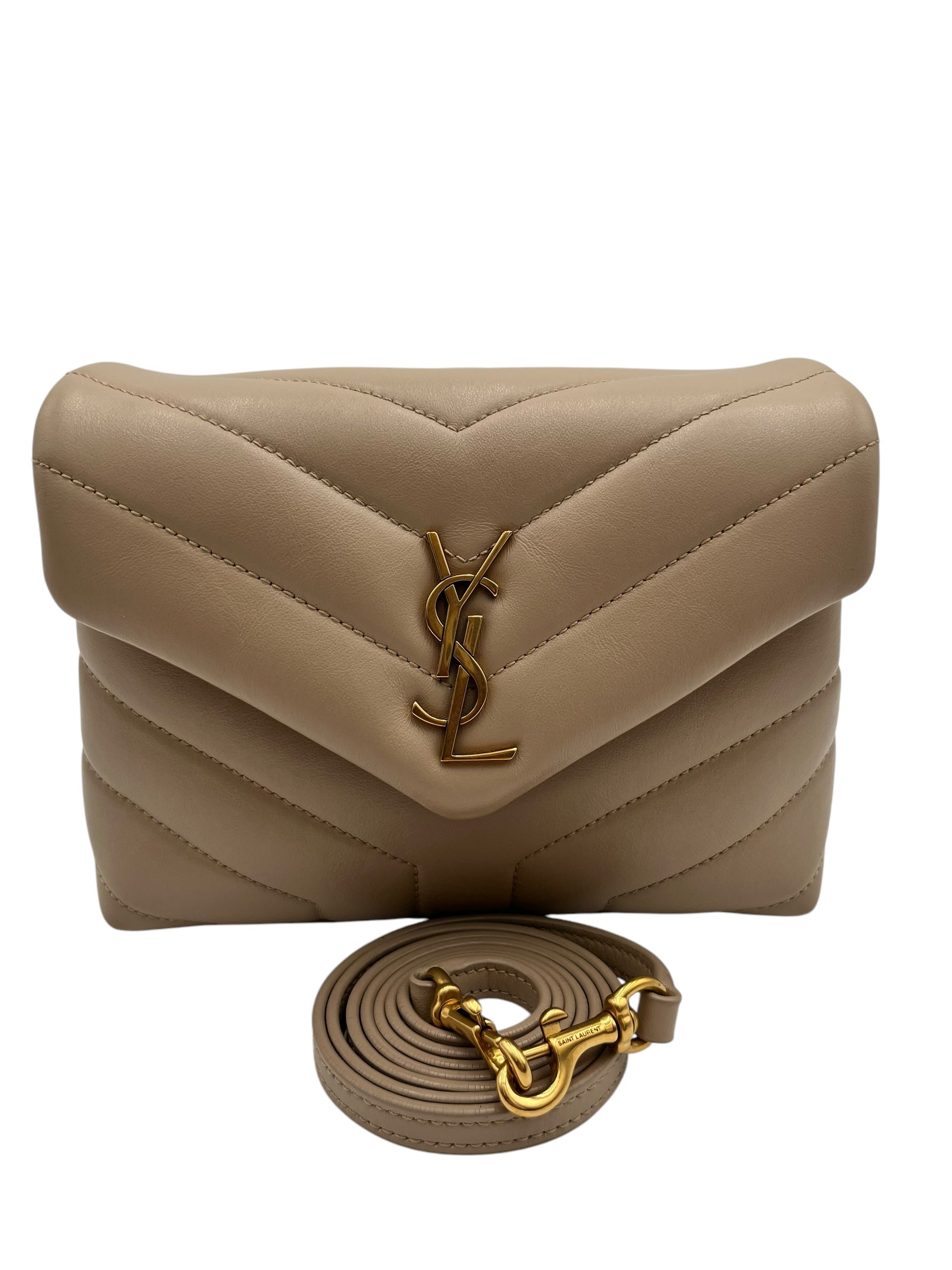 YSL CALFSKIN Y QUILTED MONOGRAM TOY LOULOU BEIGE
