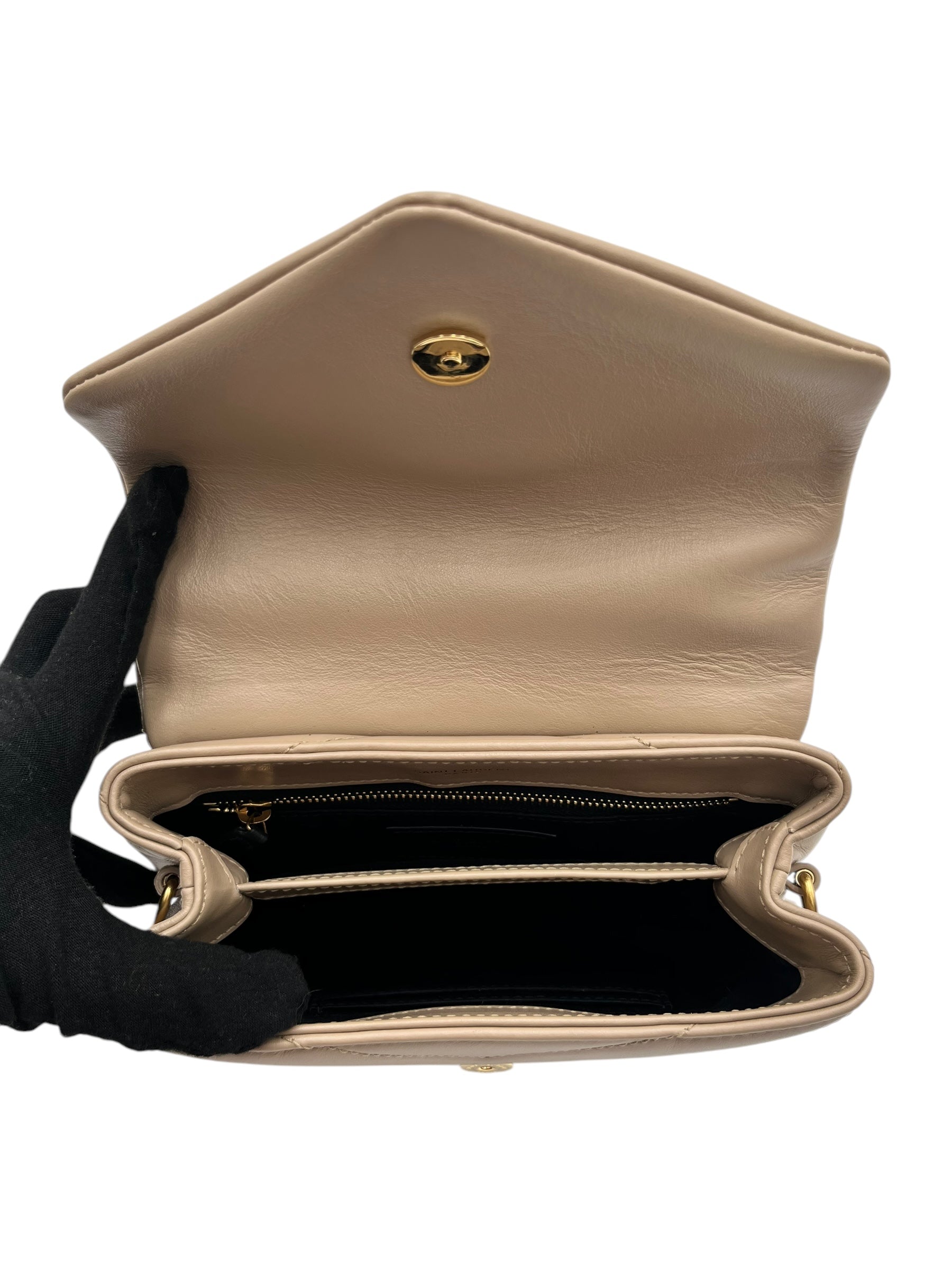 YSL CALFSKIN Y QUILTED MONOGRAM TOY LOULOU BEIGE