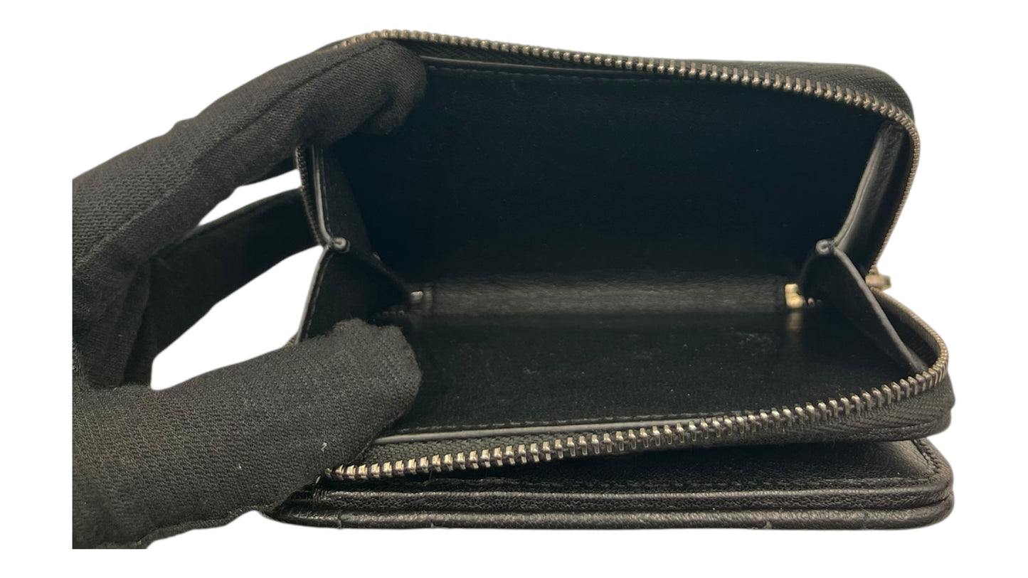 YSL GRAIN DE POUDRE MATELASSE CHEVRON MONGRAM ZIP WALLET BLACK