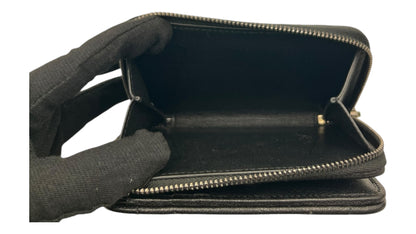 YSL GRAIN DE POUDRE MATELASSE CHEVRON MONGRAM ZIP WALLET BLACK