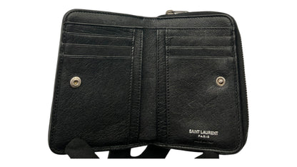 YSL GRAIN DE POUDRE MATELASSE CHEVRON MONGRAM ZIP WALLET BLACK