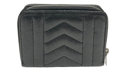 YSL GRAIN DE POUDRE MATELASSE CHEVRON MONGRAM ZIP WALLET BLACK