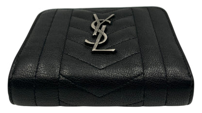 YSL GRAIN DE POUDRE MATELASSE CHEVRON MONGRAM ZIP WALLET BLACK