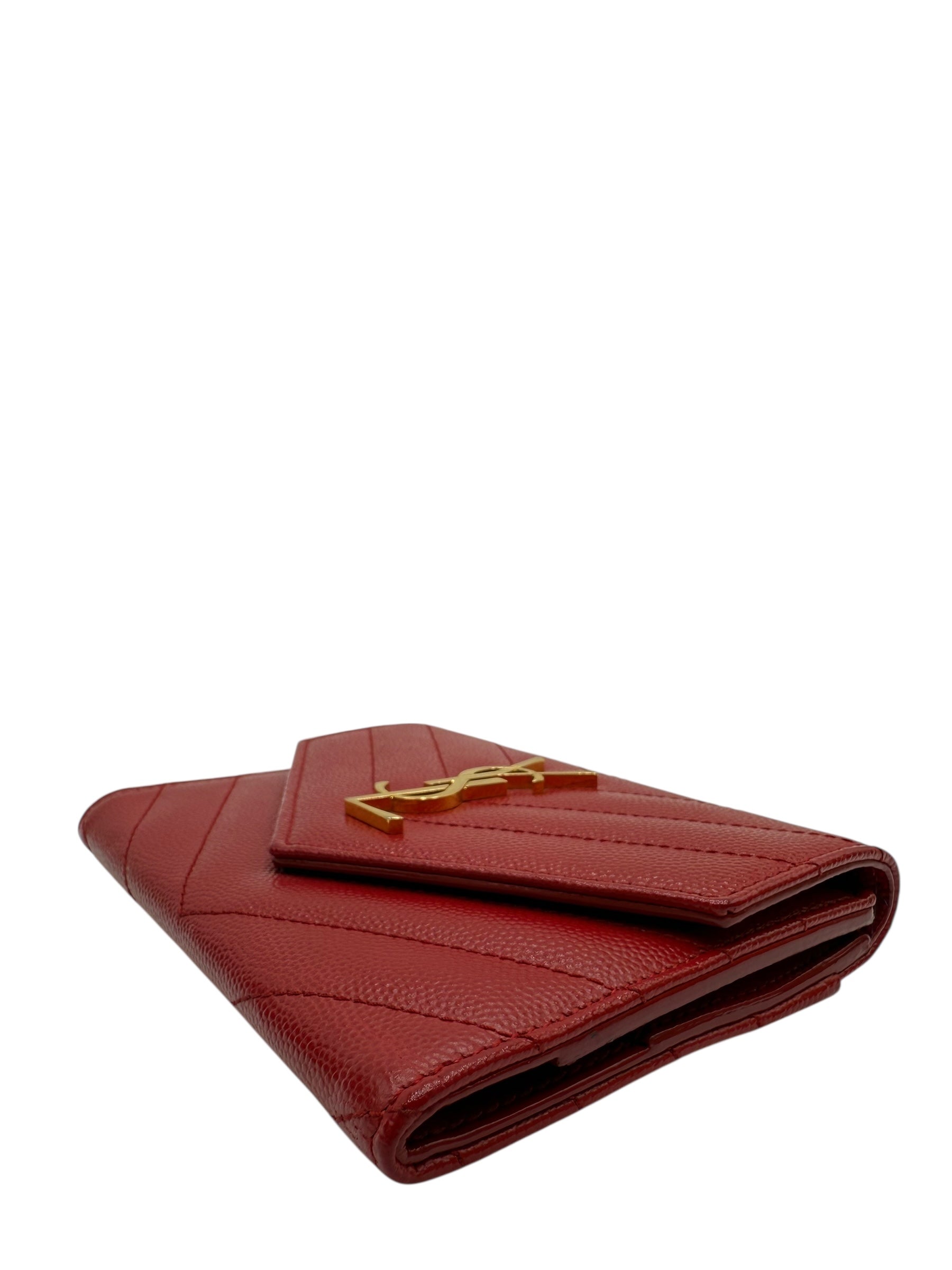 YSL LE MONOGRAM RED CALFSKIN WALLET
