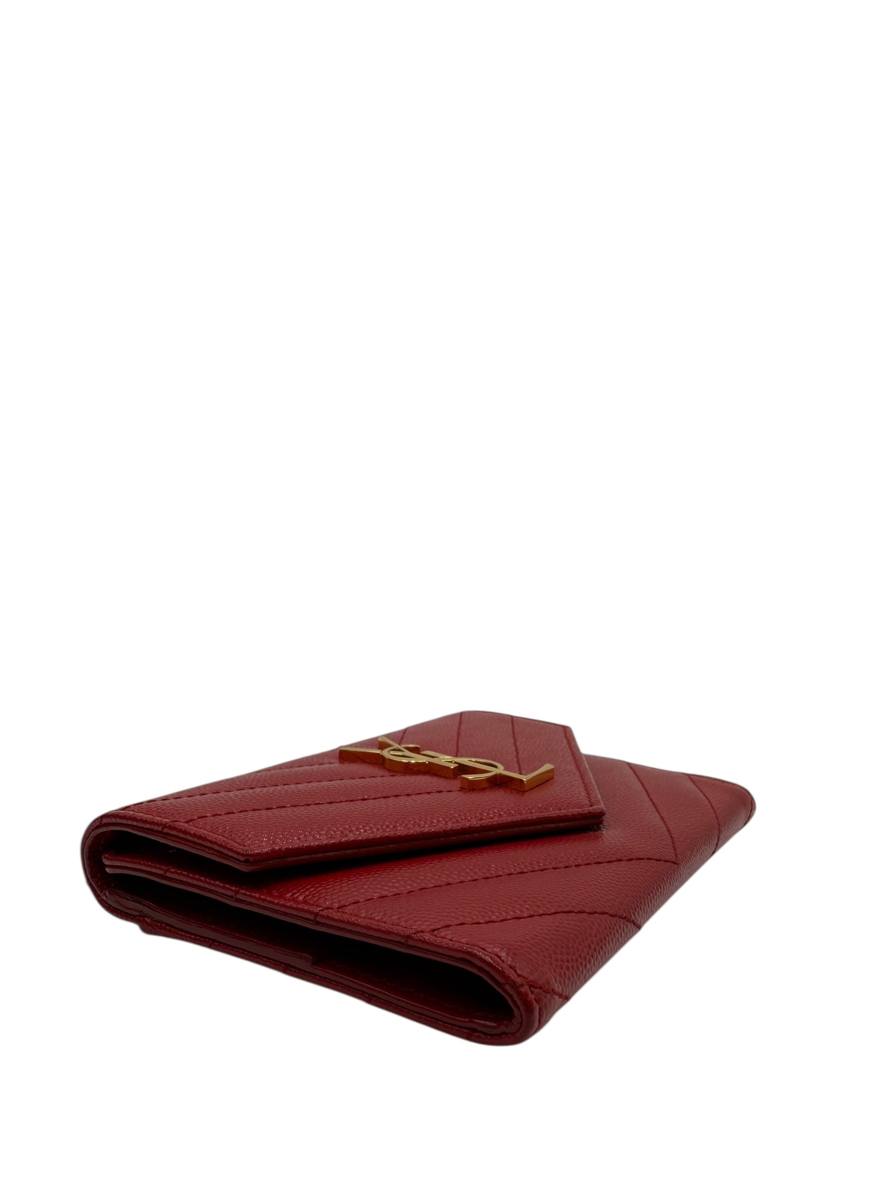 YSL LE MONOGRAM RED CALFSKIN WALLET