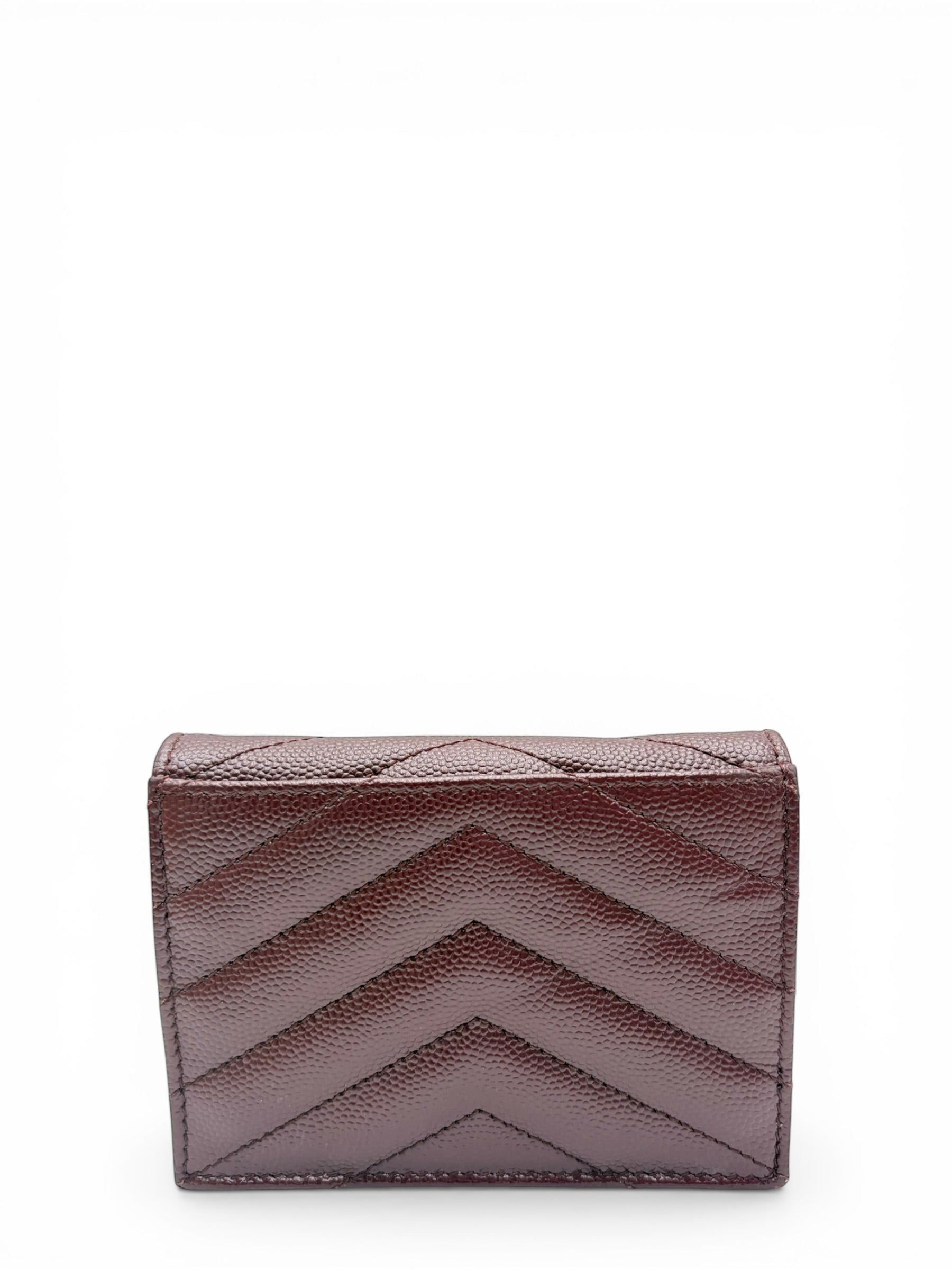 YSL BURGUNDY CALFSKIN SHORT WALLET