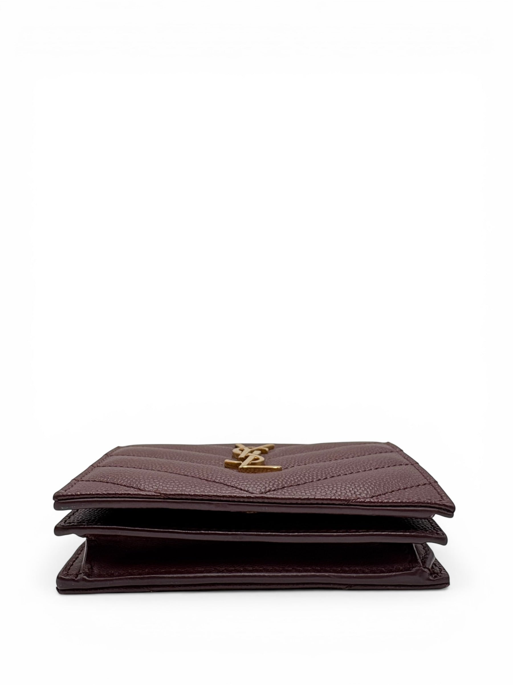 YSL BURGUNDY CALFSKIN SHORT WALLET