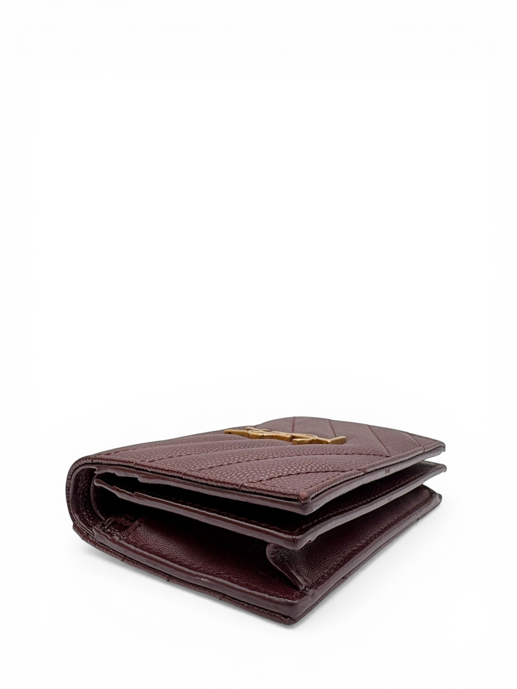 YSL BURGUNDY CALFSKIN SHORT WALLET