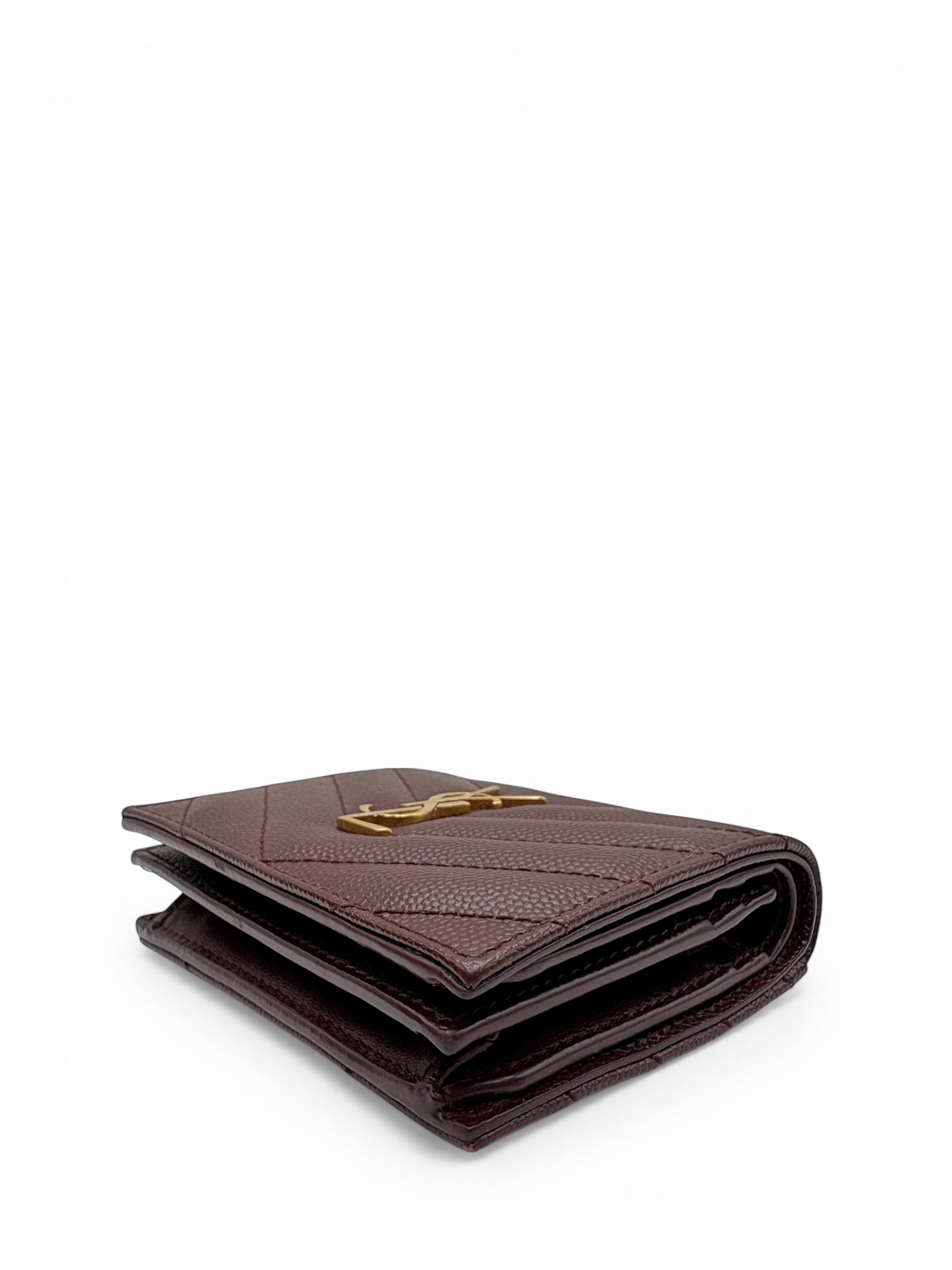 YSL BURGUNDY CALFSKIN SHORT WALLET