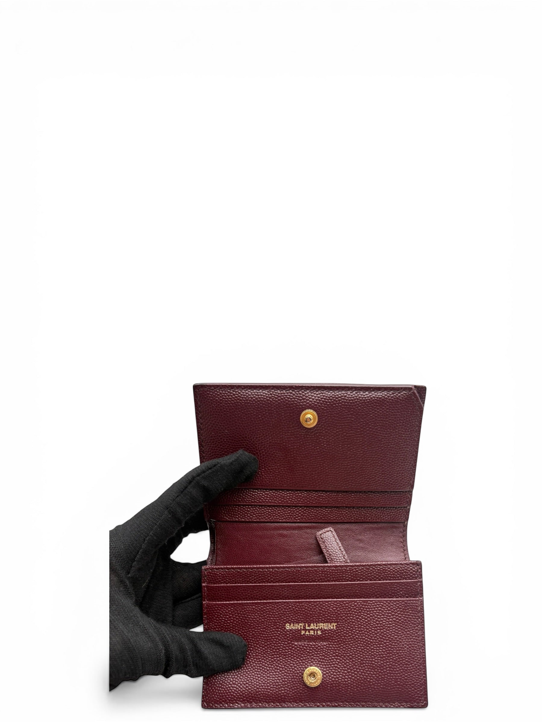 YSL BURGUNDY CALFSKIN SHORT WALLET
