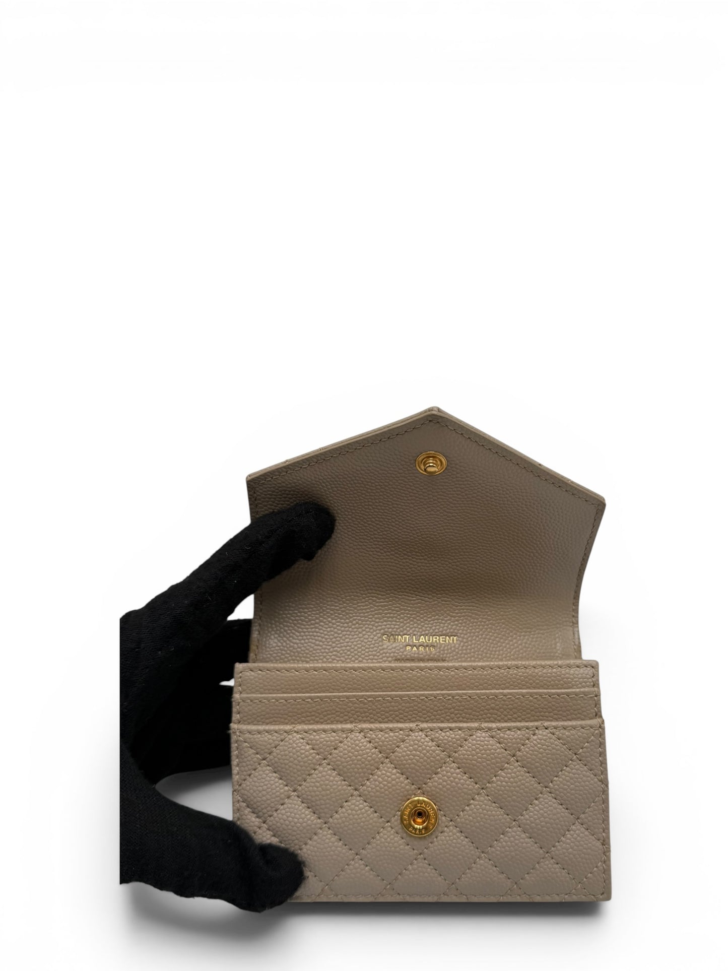 YSL MONOGRAM QUILTED LEATHER ENVELOPE WALLET BEIGE