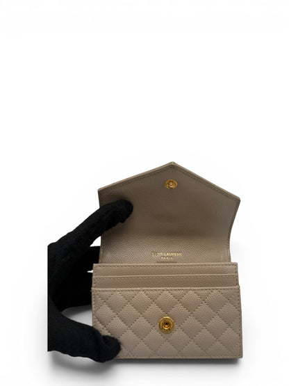 YSL MONOGRAM QUILTED LEATHER ENVELOPE WALLET BEIGE
