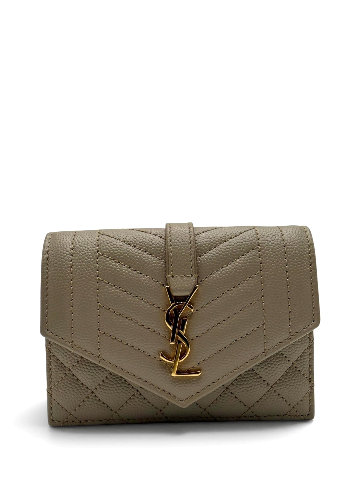 YSL MONOGRAM QUILTED LEATHER ENVELOPE WALLET BEIGE