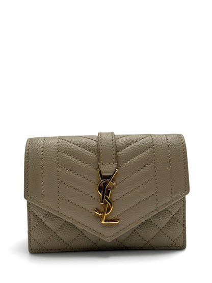 YSL MONOGRAM QUILTED LEATHER ENVELOPE WALLET BEIGE