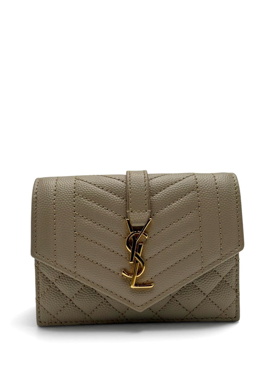 YSL MONOGRAM QUILTED LEATHER ENVELOPE WALLET BEIGE