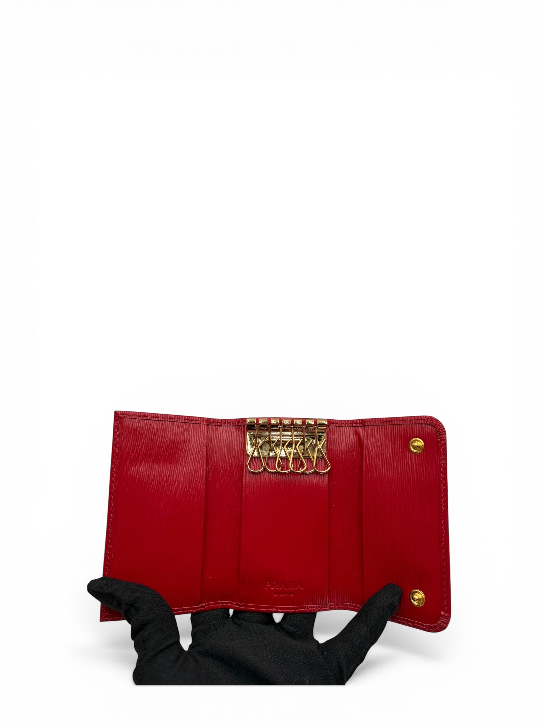PRADA RED SAFFIANO KEY HOLDER