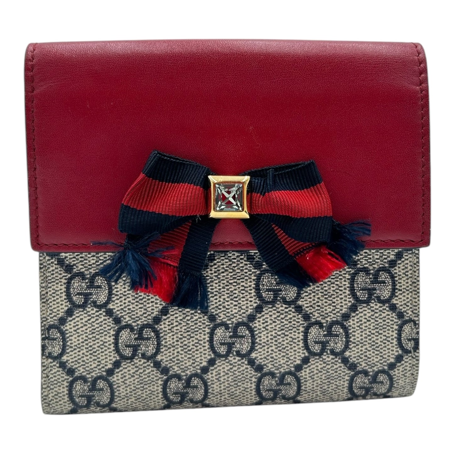 GUCCI RED/BLUE GG SUPREME CANVAS AND LEATHER FRENCH WALLET