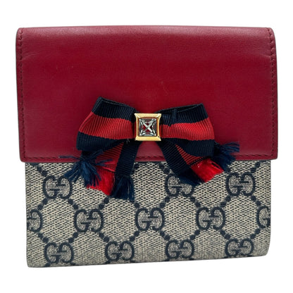 GUCCI RED/BLUE GG SUPREME CANVAS AND LEATHER FRENCH WALLET