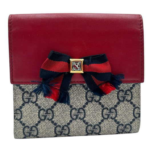 GUCCI RED/BLUE GG SUPREME CANVAS AND LEATHER FRENCH WALLET