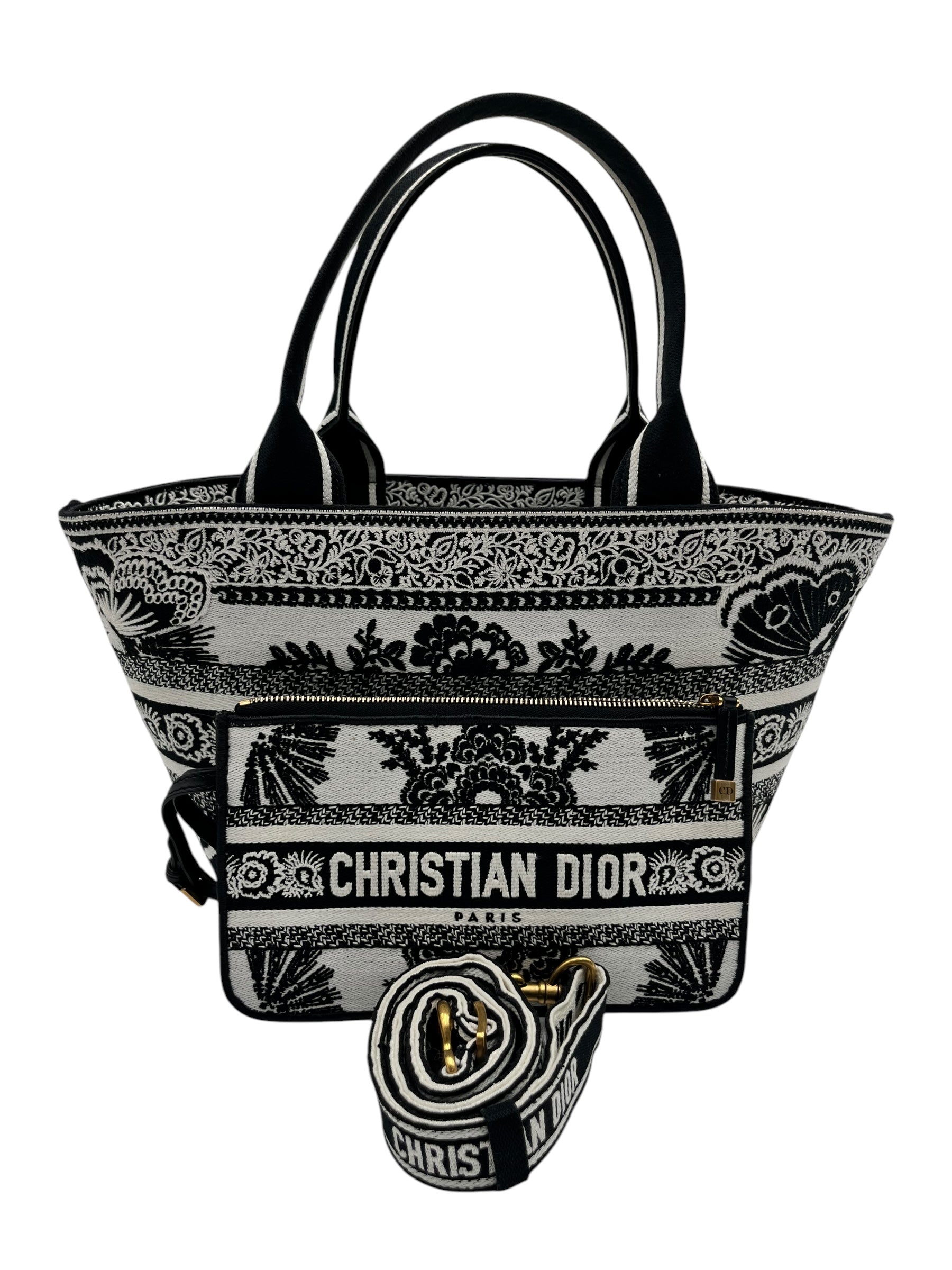 DIOR CANVAS EMBROIDERED BUTTERFLY BANDANA PRINT HAT BASKET BAG