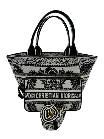 DIOR CANVAS EMBROIDERED BUTTERFLY BANDANA PRINT HAT BASKET BAG