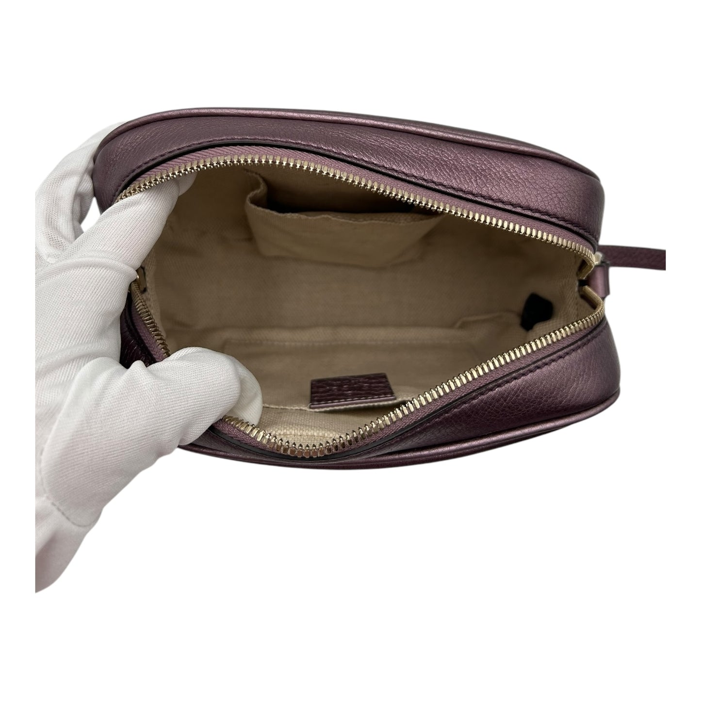 GUCCI SOHO DISCO METALIC PURPLE LEATHER CROSSBODY BAG