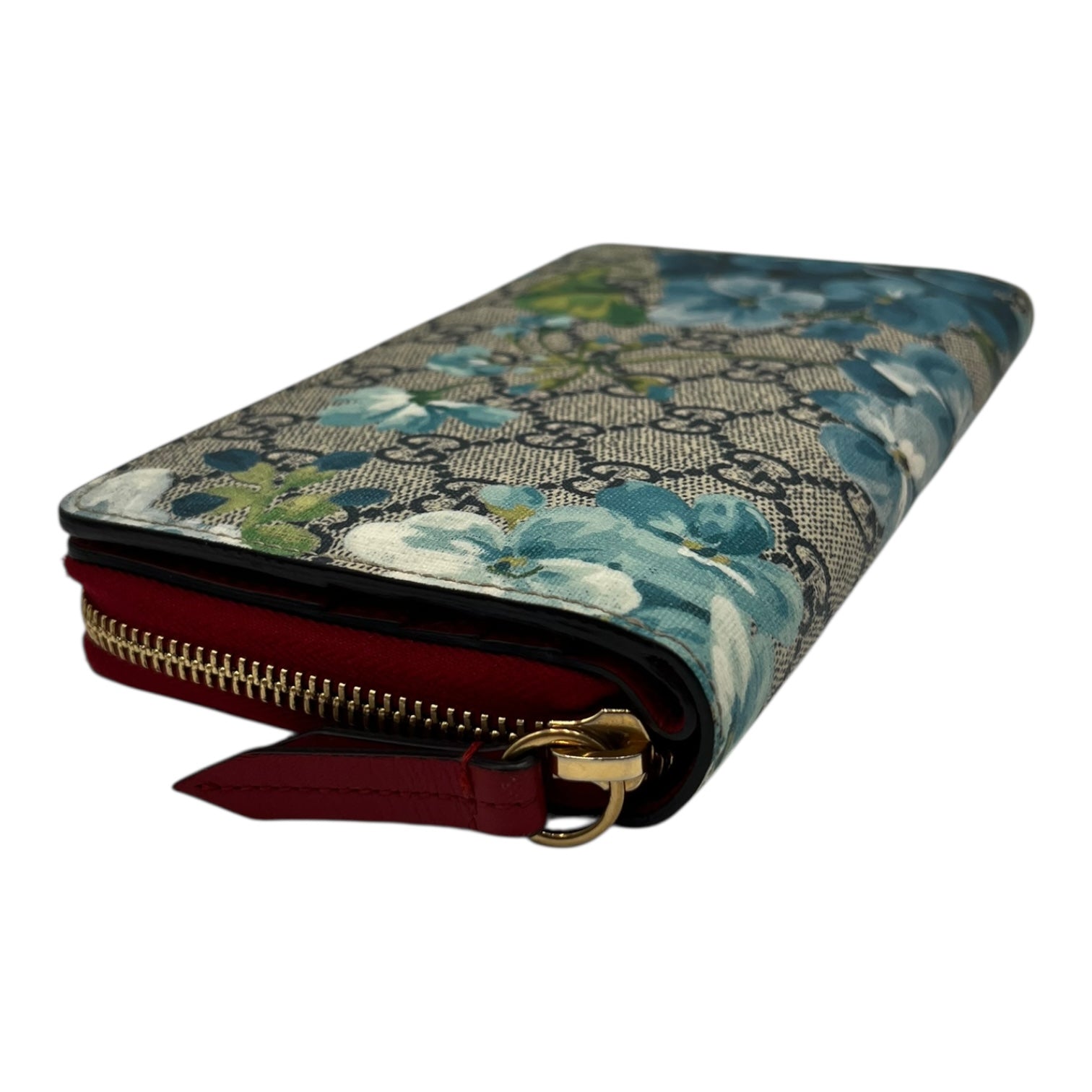 GUCCI GG SUPREME MONOGRAM BLOOMS ZIP AROUND WALLET BLUE/RED