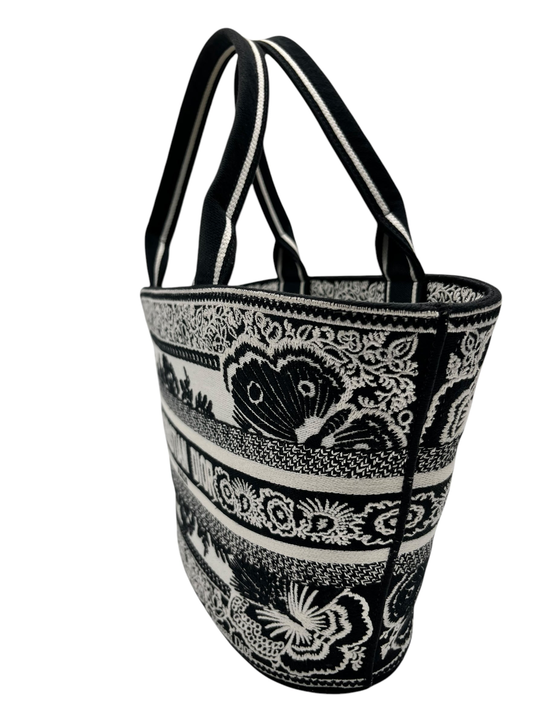 DIOR CANVAS EMBROIDERED BUTTERFLY BANDANA PRINT HAT BASKET BAG