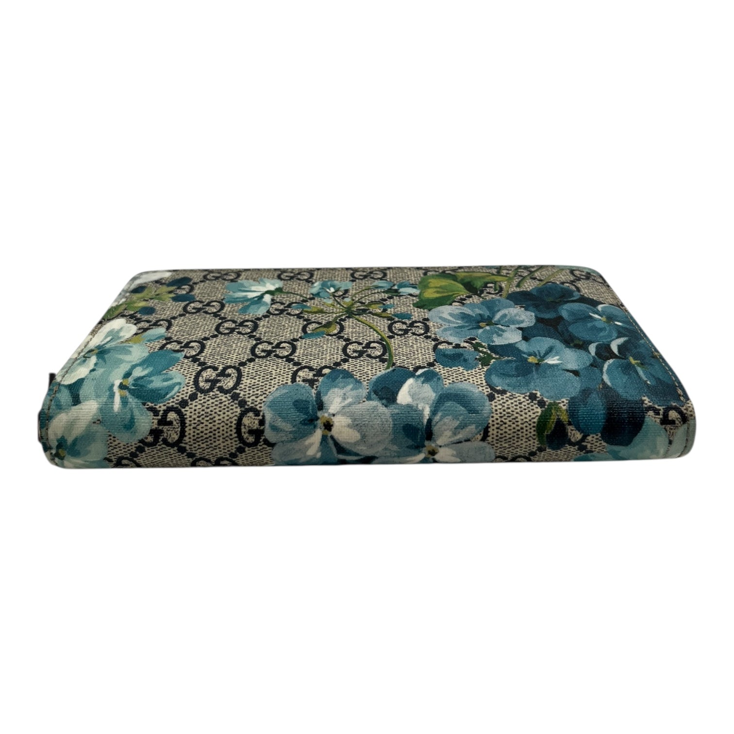 GUCCI GG SUPREME MONOGRAM BLOOMS ZIP AROUND WALLET BLUE/RED