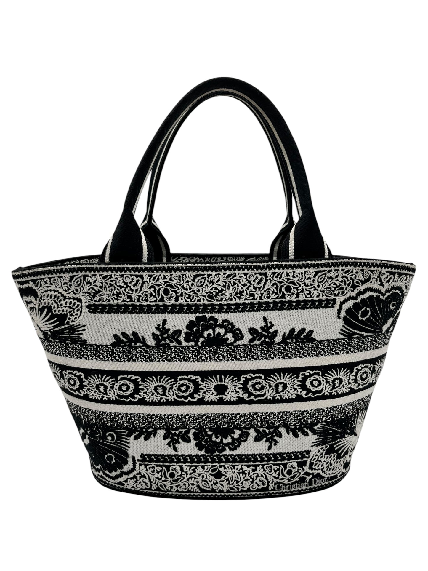DIOR CANVAS EMBROIDERED BUTTERFLY BANDANA PRINT HAT BASKET BAG