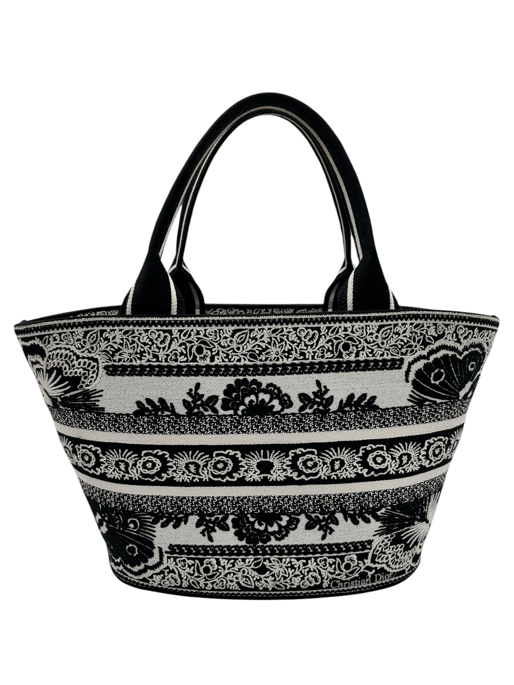 DIOR CANVAS EMBROIDERED BUTTERFLY BANDANA PRINT HAT BASKET BAG