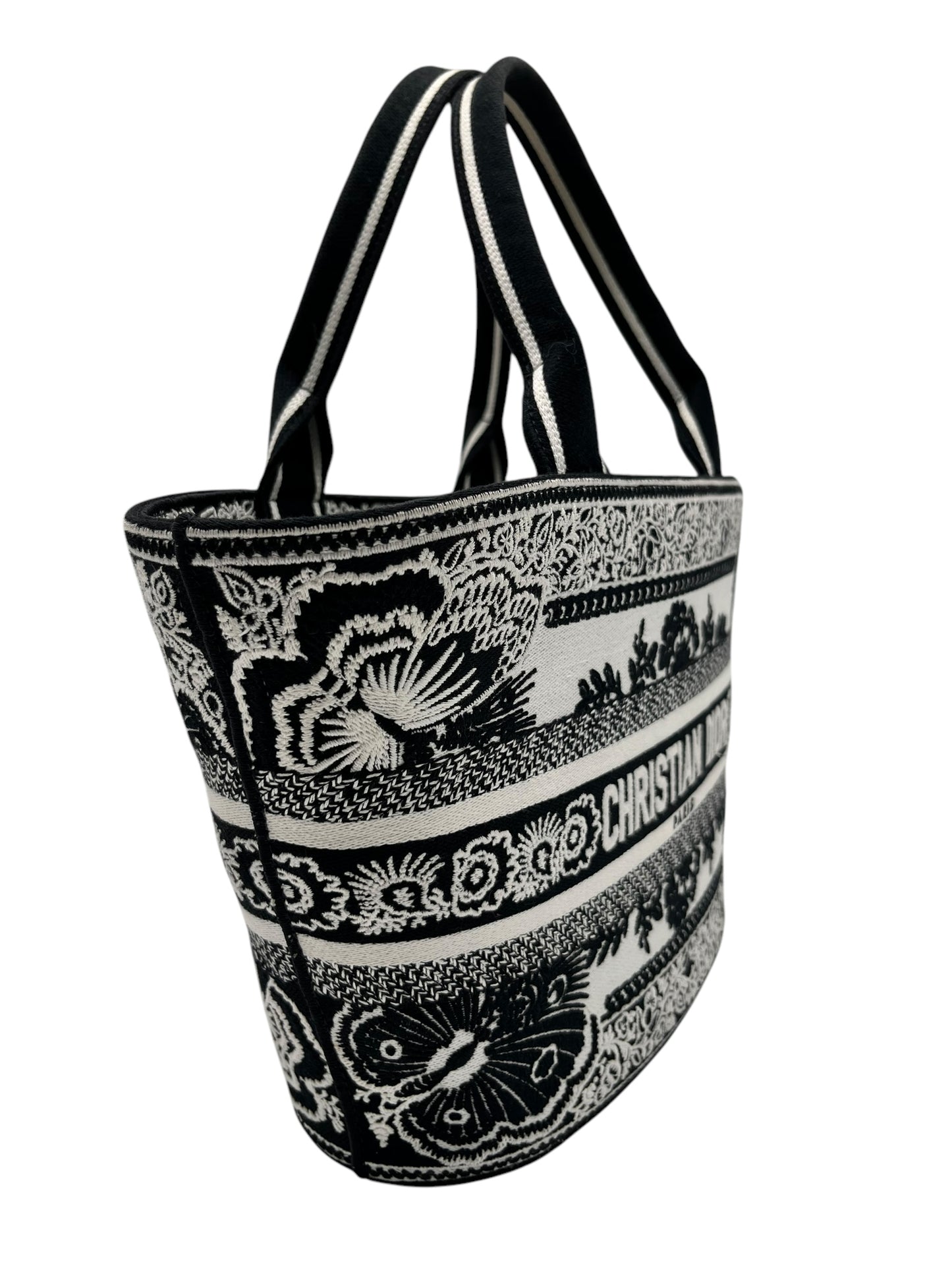 DIOR CANVAS EMBROIDERED BUTTERFLY BANDANA PRINT HAT BASKET BAG