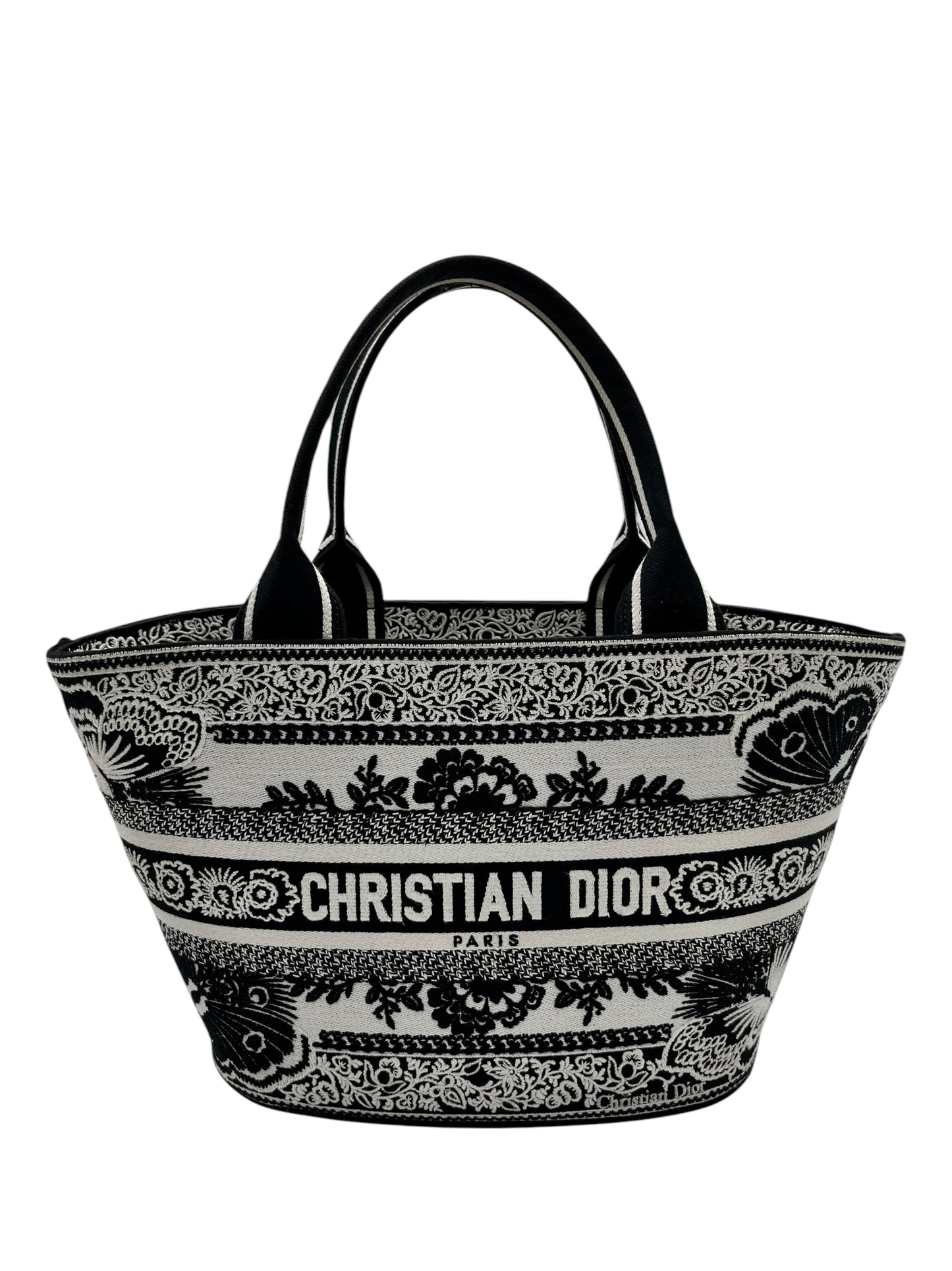 DIOR CANVAS EMBROIDERED BUTTERFLY BANDANA PRINT HAT BASKET BAG