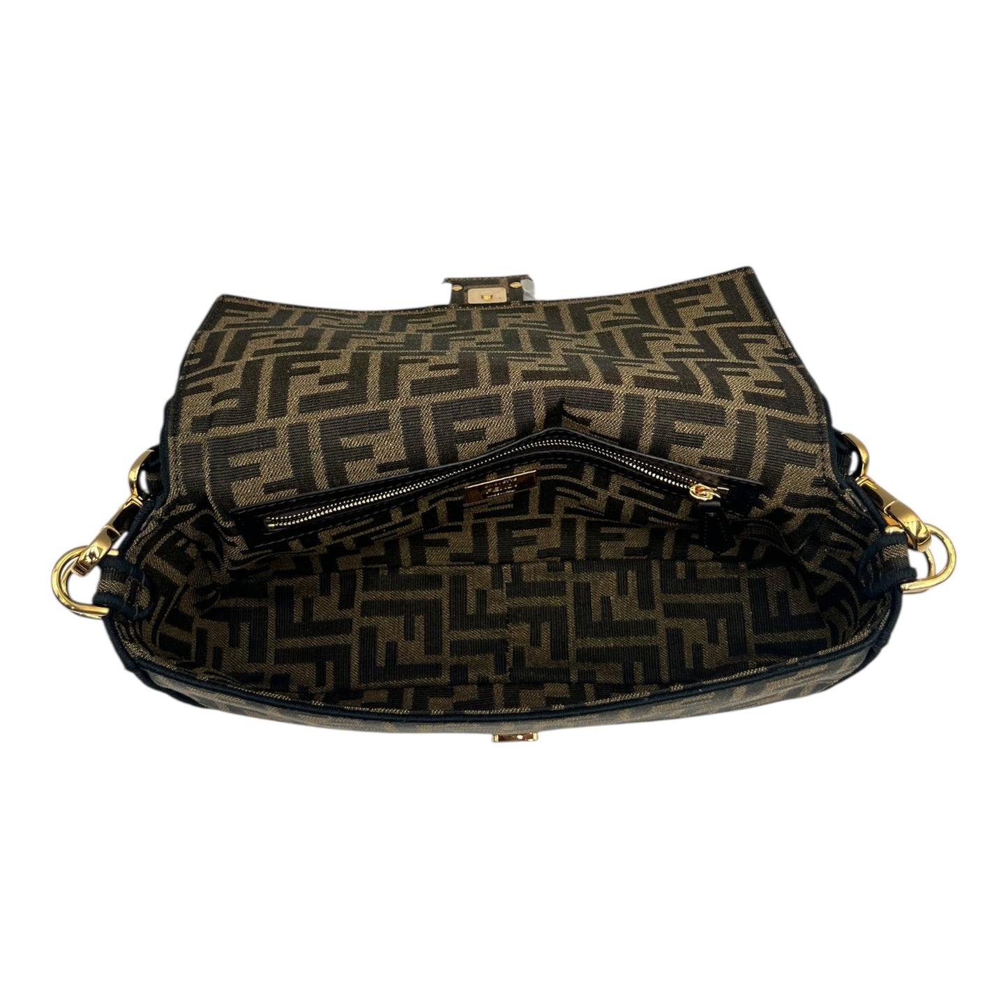 FENDI BAGUETTE BROWN FF JACQUARD FABRIC BAG