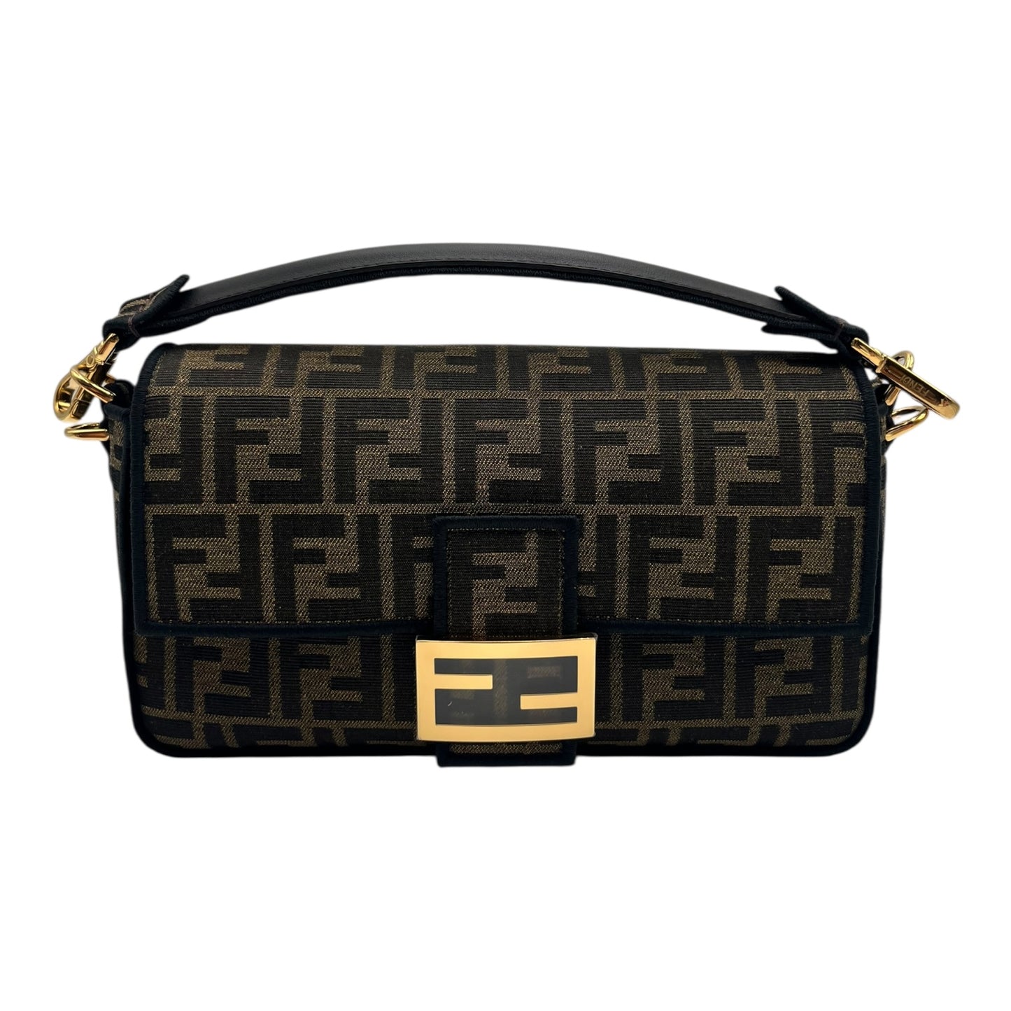 FENDI BAGUETTE BROWN FF JACQUARD FABRIC BAG