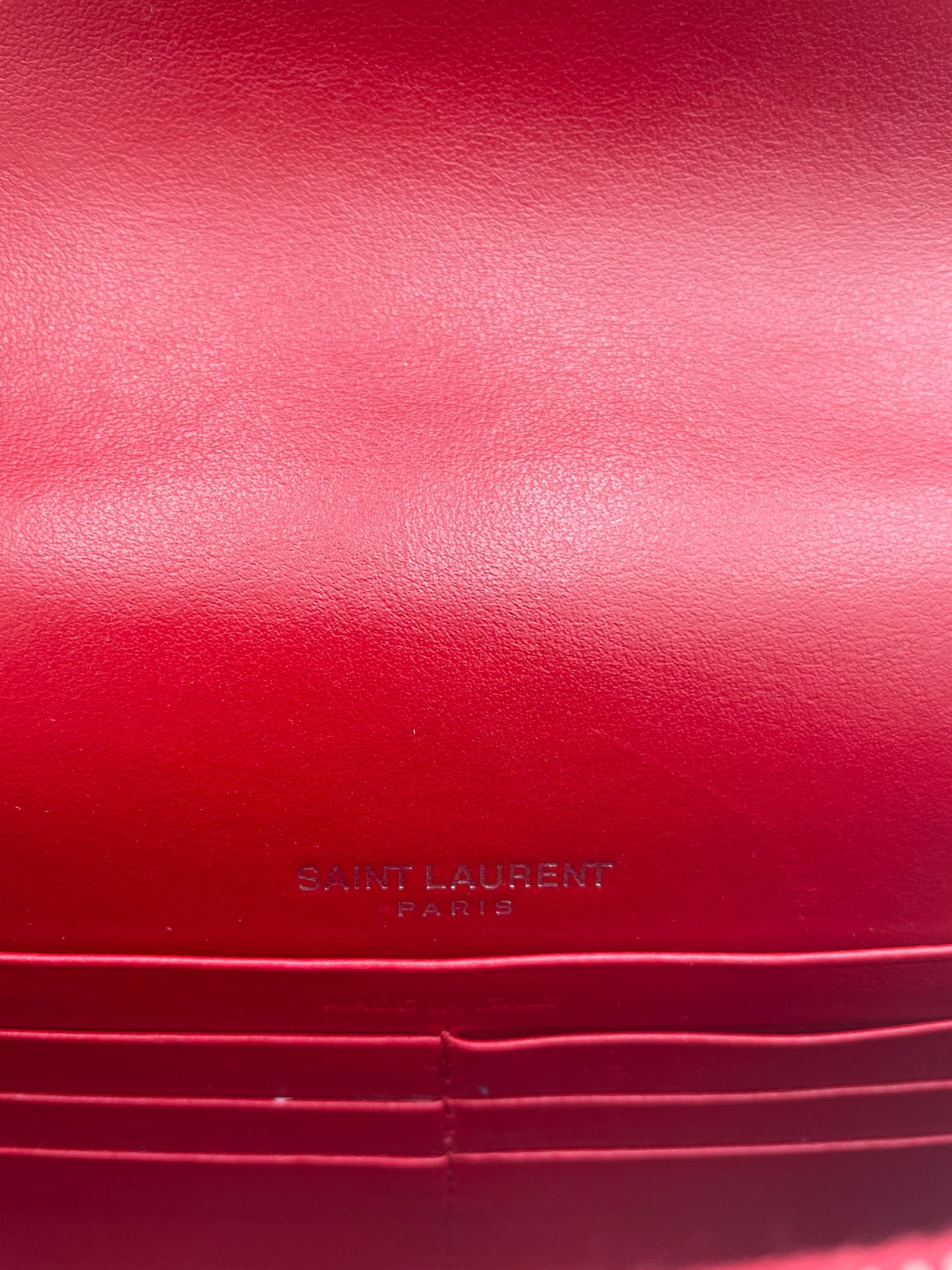 YSL SUNSET CROCODILE EMBOSSED LEATHER CROSSBODY BAG RED
